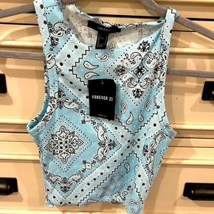 Light blue bandana patterned cropped tank